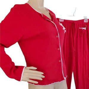 Amelia's Collection Red Ribbed Knit 2 Piece Sleepwear Pajama Set Women's M